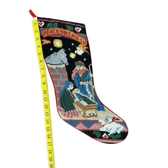 Vintage Needlepoint Christmas Stocking Manger Nativity Scene Jesus 20.5”x6.75” - Picture 4 of 6